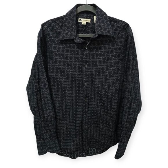 Wilke Rodriguez Dress Shirt Mens M Medium Navy Cotton Patterned Button Down - Picture 1 of 4